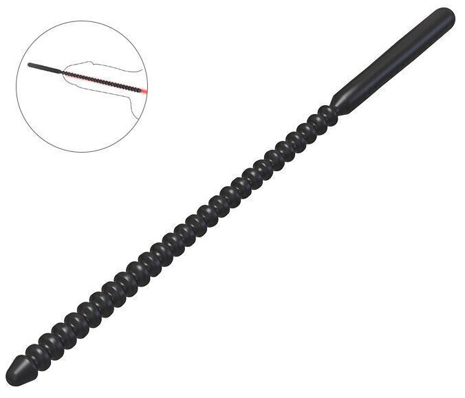 Dilatator Uretral cu Striatii, Diametru 0.9 cm, Silicon, Negru, Guilty Toys, #1, Erotic24.ro