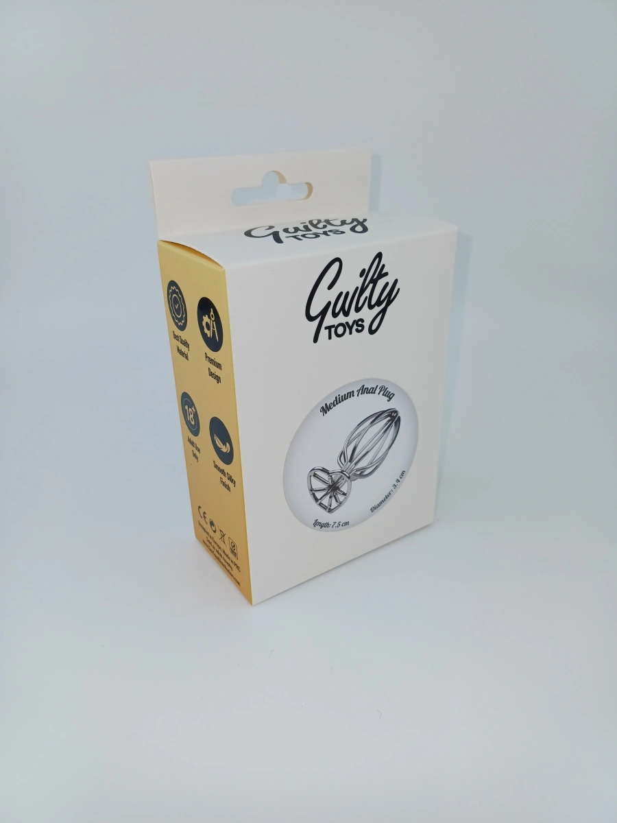 Dop Anal Metal Heart Medium, Argintiu, Guilty Toys, #5, Erotic24.ro