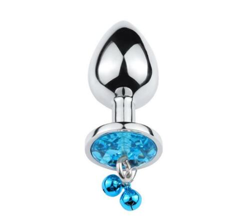 Dop Anal Metalic cu Clopotei Ring My Bells Small, Argintiu/Albastru, 7 cm, Passion Labs, Nr. 3, Erotic24.ro