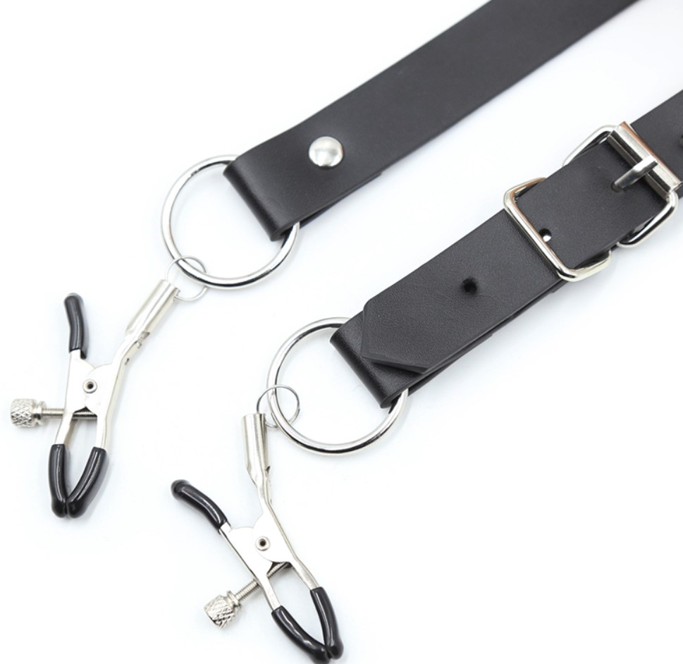 Clame pentru Sfarcuri si Labii, Piele Ecologica, Negru, JGF Toys, #2, Erotic24.ro