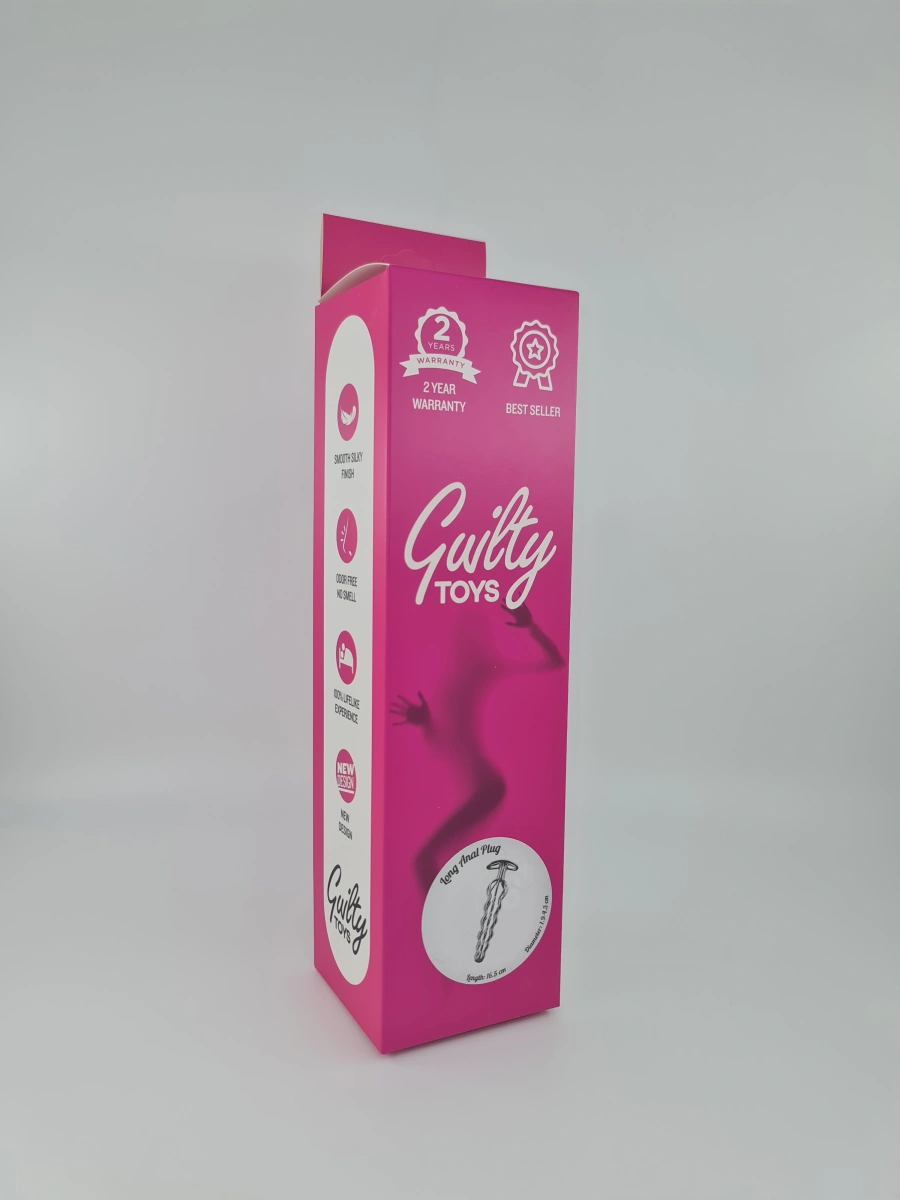 Dop Anal Wavy Bars, Metal, Argintiu, 16.5 cm, Guilty Toys, Nr. 2, Erotic24.ro