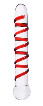 Dildo Red Stripes, Sticla, Transparent, 20 cm, Mokko Toys, #1, Erotic24.ro
