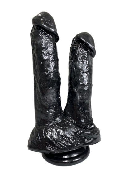 Dildo Dublu Realist cu Ventuza, PVC, Negru, 20.5 cm, Passion Labs, #1, Erotic24.ro