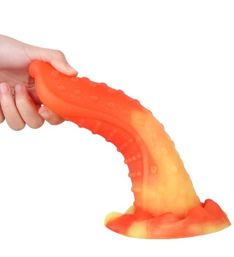 Dildo No.1 Fantasy Beasts, Silicon Premium, Portocaliu, 21 cm, #3, Erotic24.ro