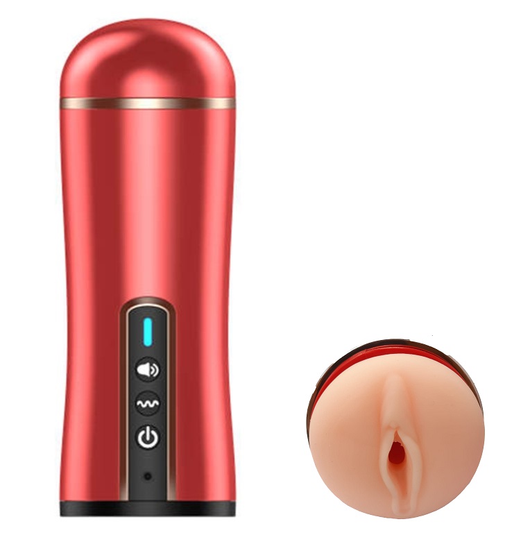 Masturbator Cup Pussy, 10 Moduri Vibratii, USB, Rosu, Nr. 1, Erotic24.ro