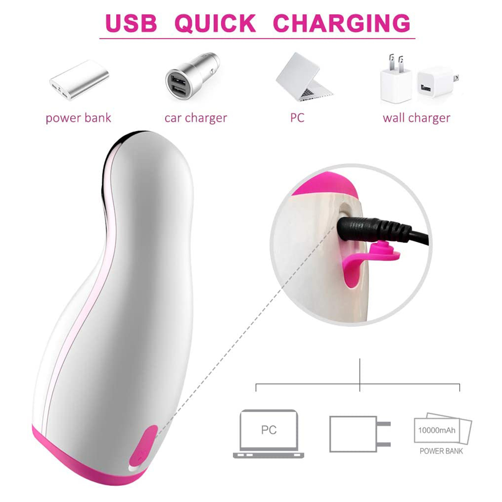 Masturbator cu Incalzire, 7 Moduri Vibratii, 7 Moduri Pulsatii, USB, Alb/Roz, 20 cm, #3, Erotic24.ro