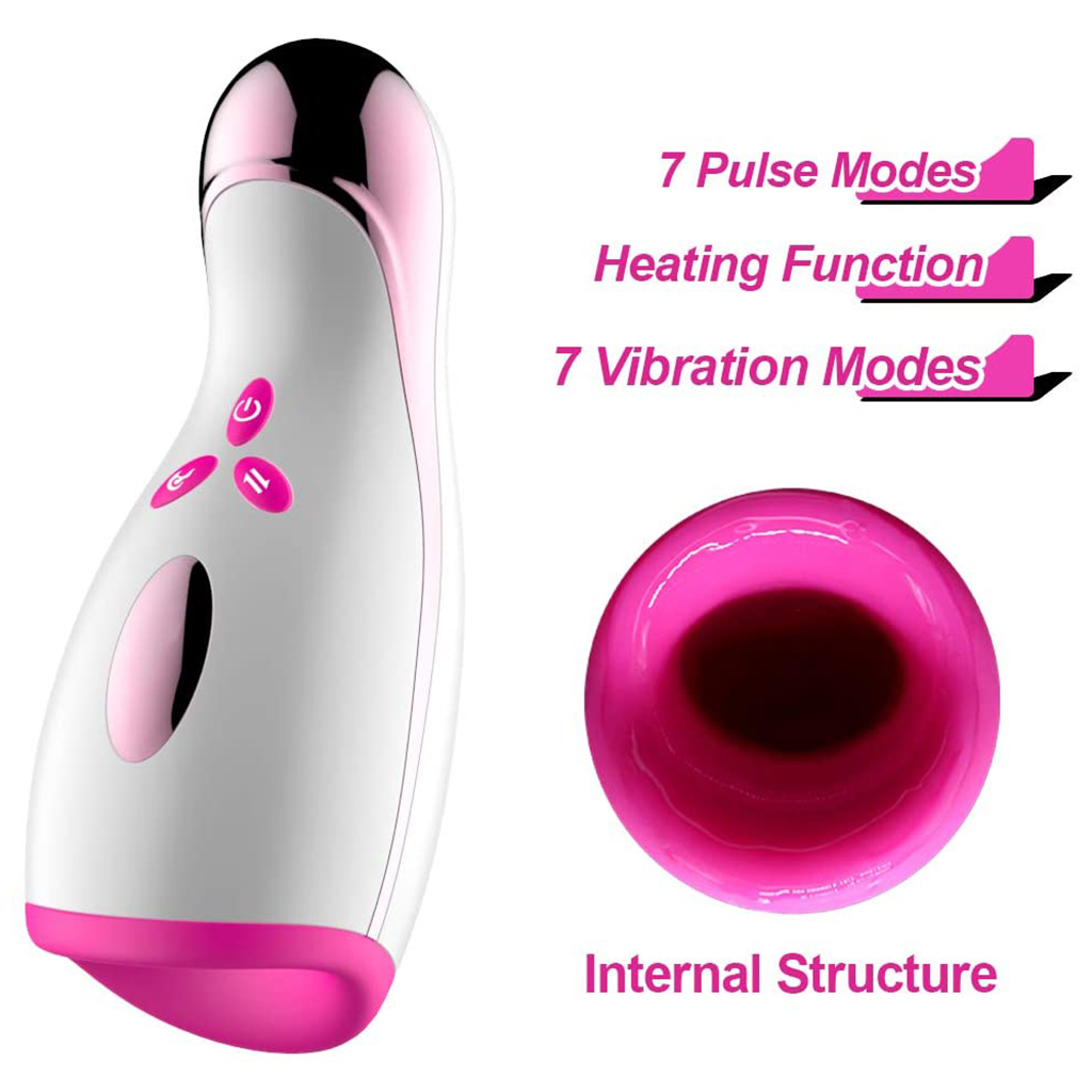 Masturbator cu Incalzire, 7 Moduri Vibratii, 7 Moduri Pulsatii, USB, Alb/Roz, 20 cm, #4, Erotic24.ro