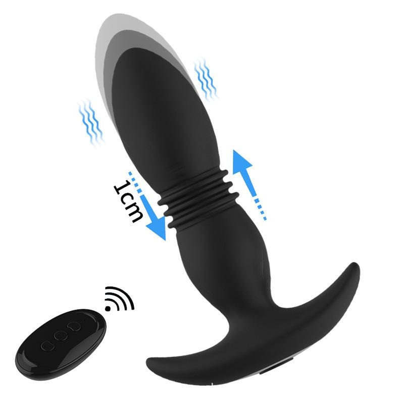 Vibrator Anal Telescopic, Remote Control, 12 Moduri Vibratii, 3 Moduri Impingere, Silicon, USB, Negru, 14.6 cm, #1, Erotic24.ro
