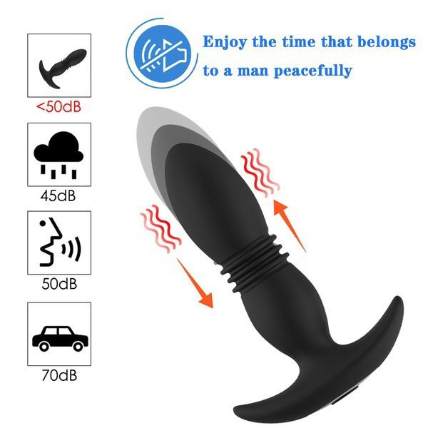 Vibrator Anal Telescopic, Remote Control, 12 Moduri Vibratii, 3 Moduri Impingere, Silicon, USB, Negru, 14.6 cm, #5, Erotic24.ro