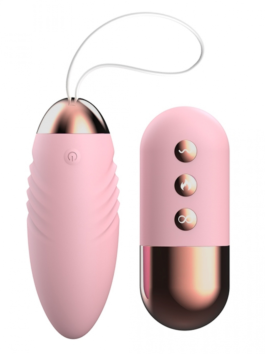 Ou Vibrator Pleasurable Remote Control, 10 Moduri Vibratii, Functie Incalzire, Silicon, Roz, USB, Mokko Toys