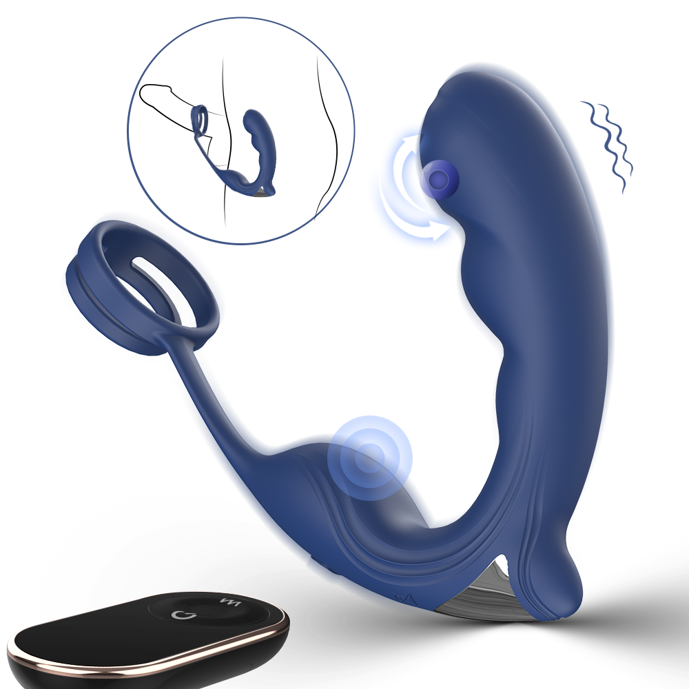 Stimulator Adolf, Remote Control, Vibrating&Sliding, Silicon, USB, Albastru, 12.5 cm, Guilty Toys, #1, Erotic24.ro