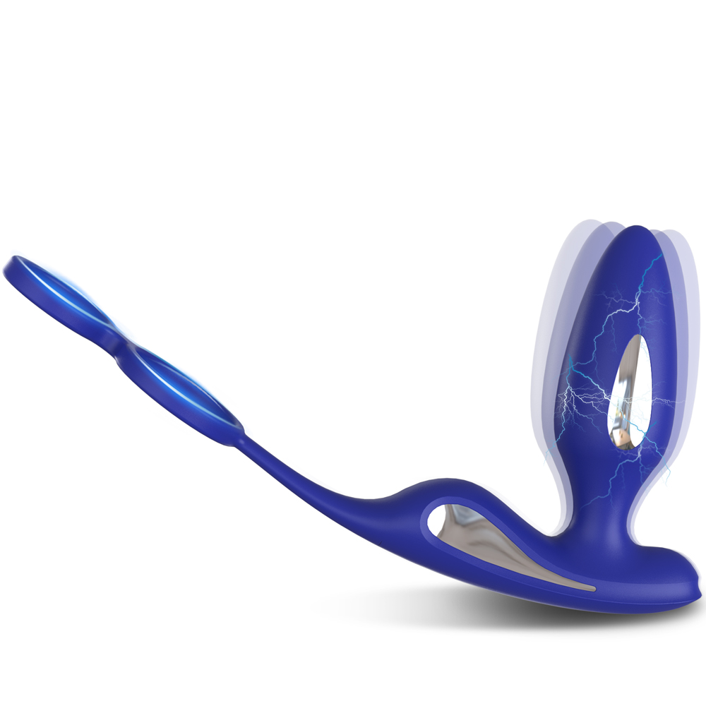 Stimulator Dustin, 9 Moduri Vibratii, 3 Moduri Electrostimulare, Silicon, Albastru, 12.6 cm, Guilty Toys, #2, Erotic24.ro