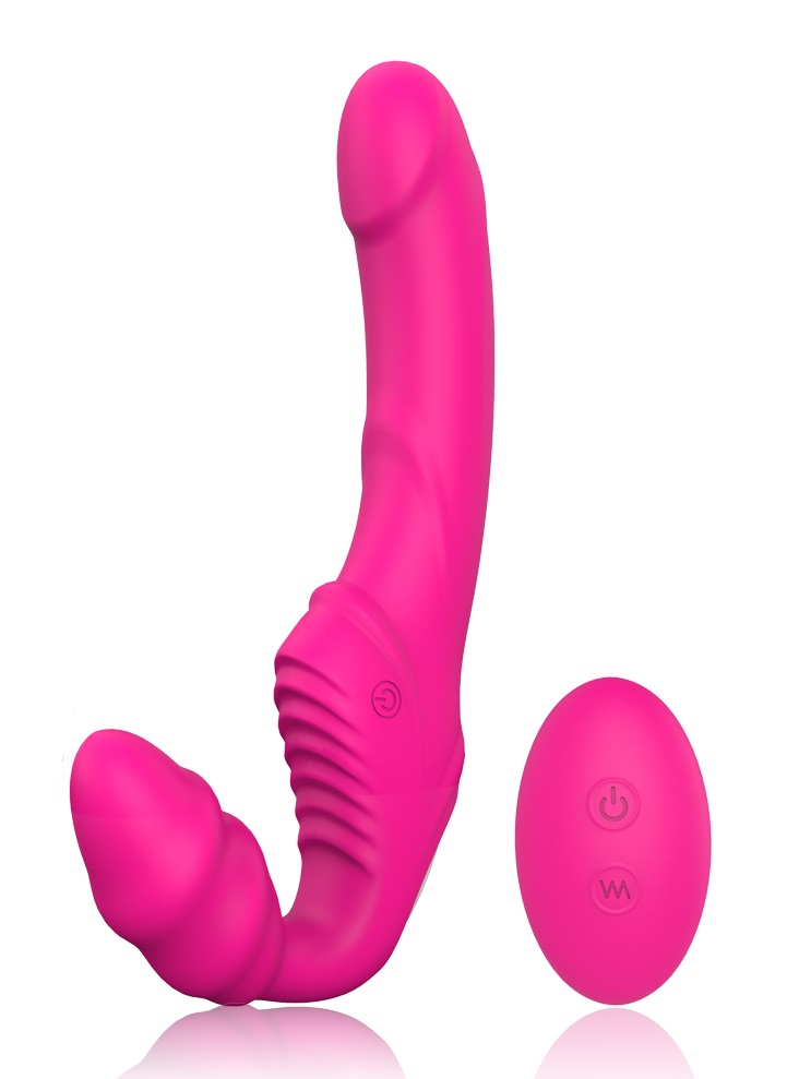 Strap-on Bess pentru Femei, Remote Control, 9 Moduri Vibratii, Silicon, USB, Roz, 21.7 cm, Mokko Toys, #1, Erotic24.ro