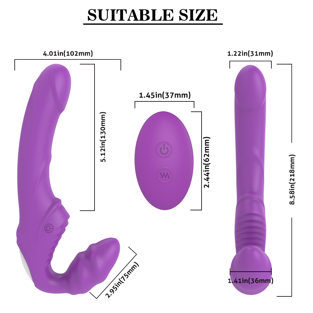 Strap-on Bess pentru Femei, Remote Control, 9 Moduri Vibratii, Silicon, USB, Mov, 21.7 cm, Mokko Toys, #8, Erotic24.ro