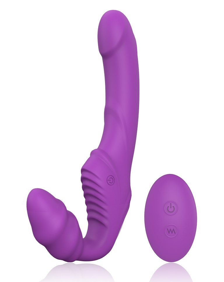 Strap-on Bess pentru Femei, Remote Control, 9 Moduri Vibratii, Silicon, USB, Mov, 21.7 cm, Mokko Toys, #1, Erotic24.ro