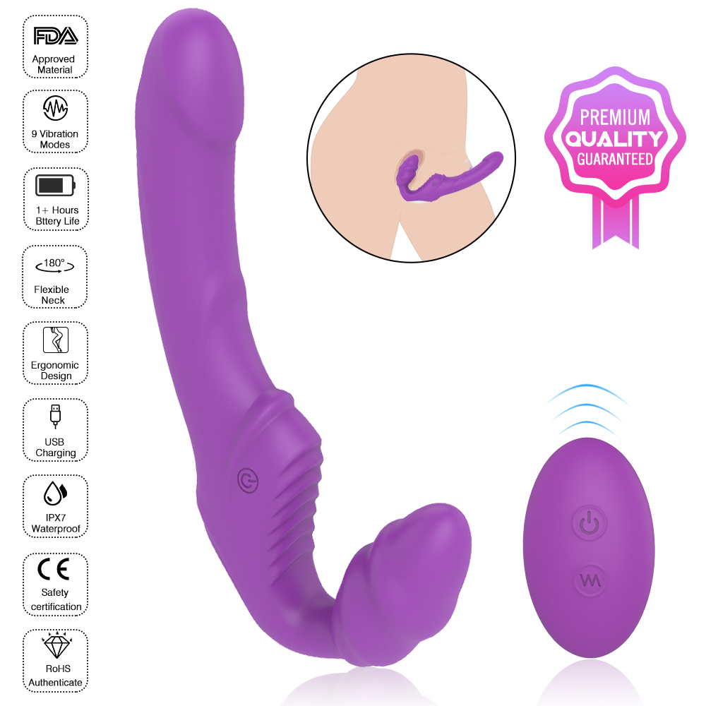 Strap-on Bess pentru Femei, Remote Control, 9 Moduri Vibratii, Silicon, USB, Mov, 21.7 cm, Mokko Toys, #5, Erotic24.ro