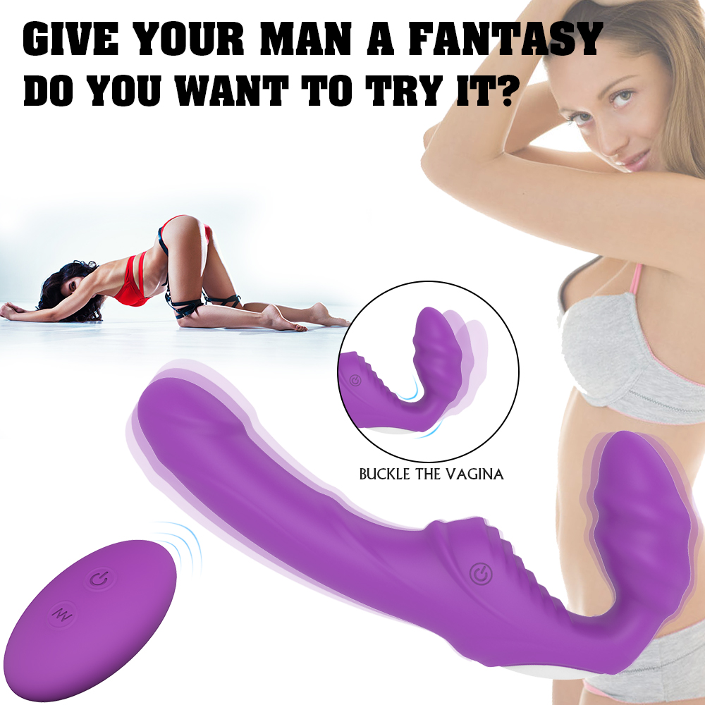 Strap-on Bess pentru Femei, Remote Control, 9 Moduri Vibratii, Silicon, USB, Mov, 21.7 cm, Mokko Toys, #2, Erotic24.ro
