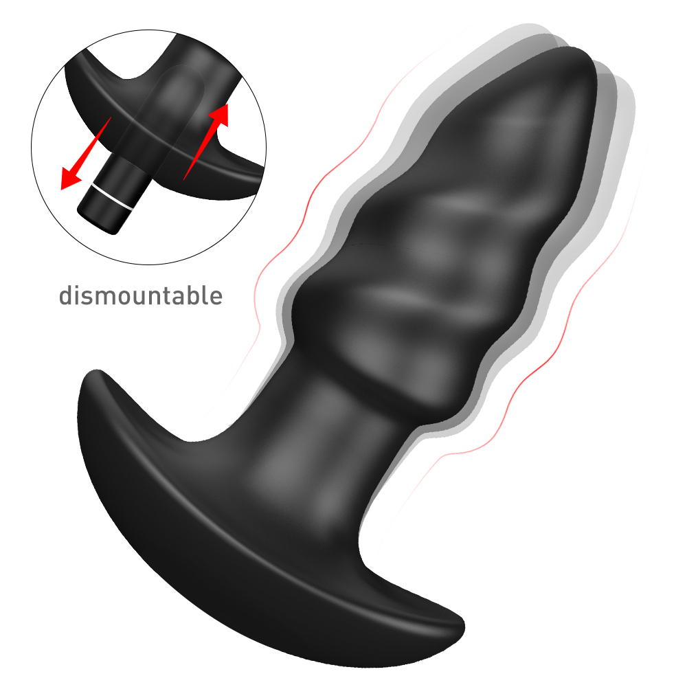 Vibrator Anal Booty, 9 Moduri Vibratii, Silicon, USB, Negru, 10 cm, Guilty Toys