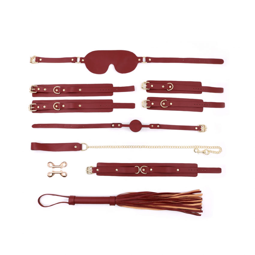 Set BDSM Passion 6 Piese , Piele Ecologica, Burgundy/Auriu, Passion Labs, #1, Erotic24.ro
