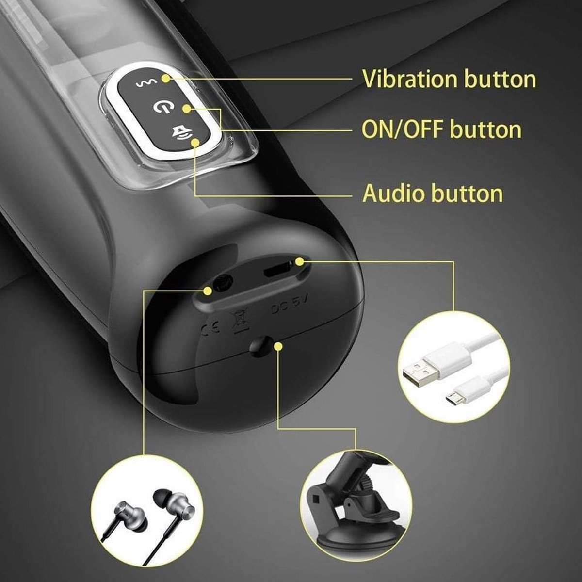 Masturbator Romeo, 10 Moduri Thrusting & Rotating, TPE, USB, Transparent, 26.8 cm, Guilty Toys, Nr. 3, Erotic24.ro