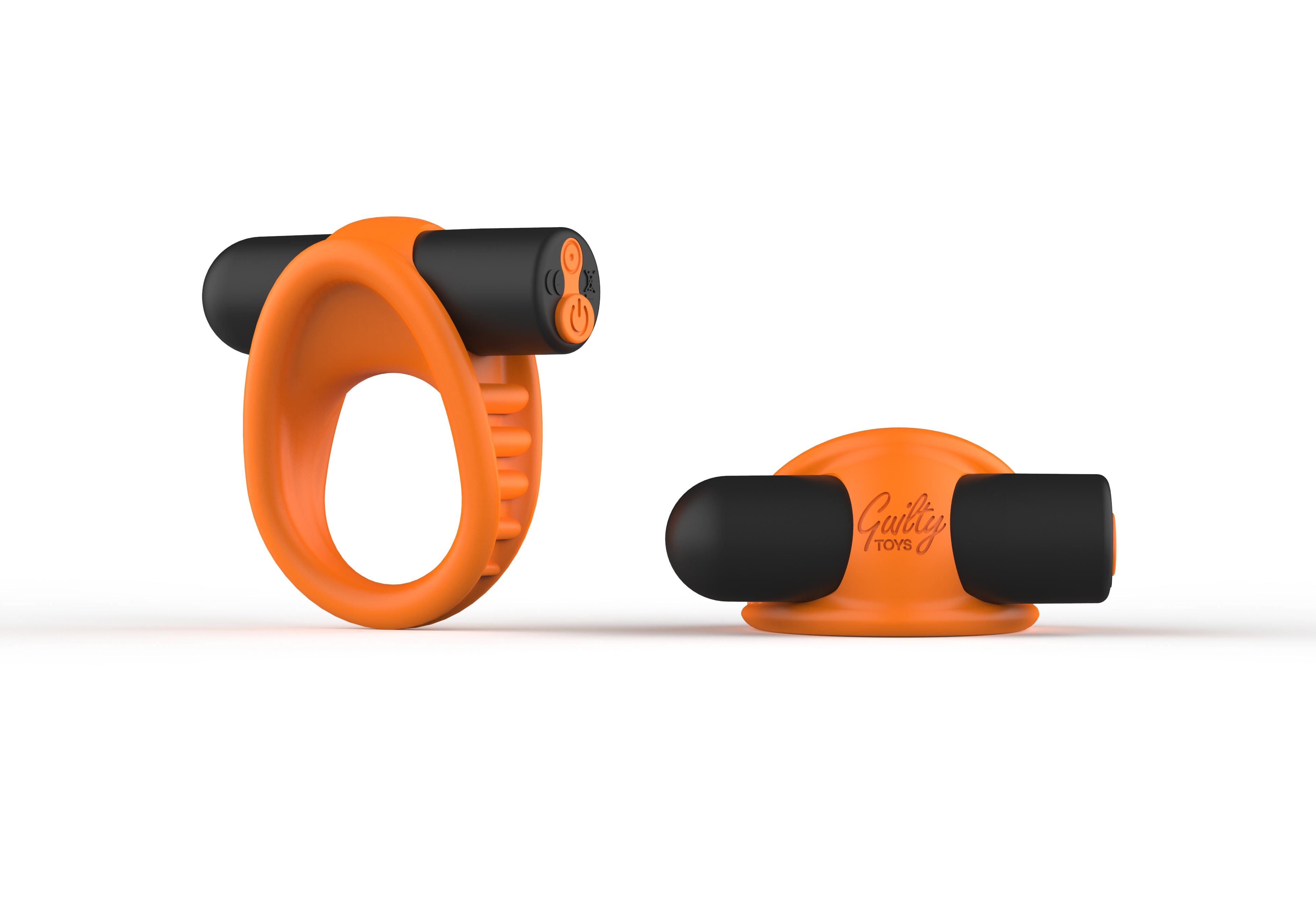 Inel Penis Saturn, 10 Moduri Vibratii, Silicon, USB, Portocaliu/Negru, Guilty Toys, Cosmic Love, #2, Erotic24.ro