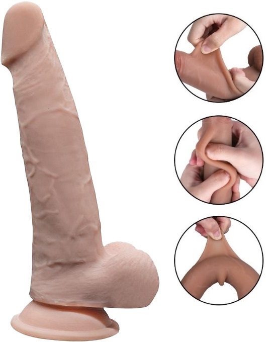 Dildo Grey Sliding&Bendable, TPE Strat Dublu, Natural, 22 cm, Mokko Toys