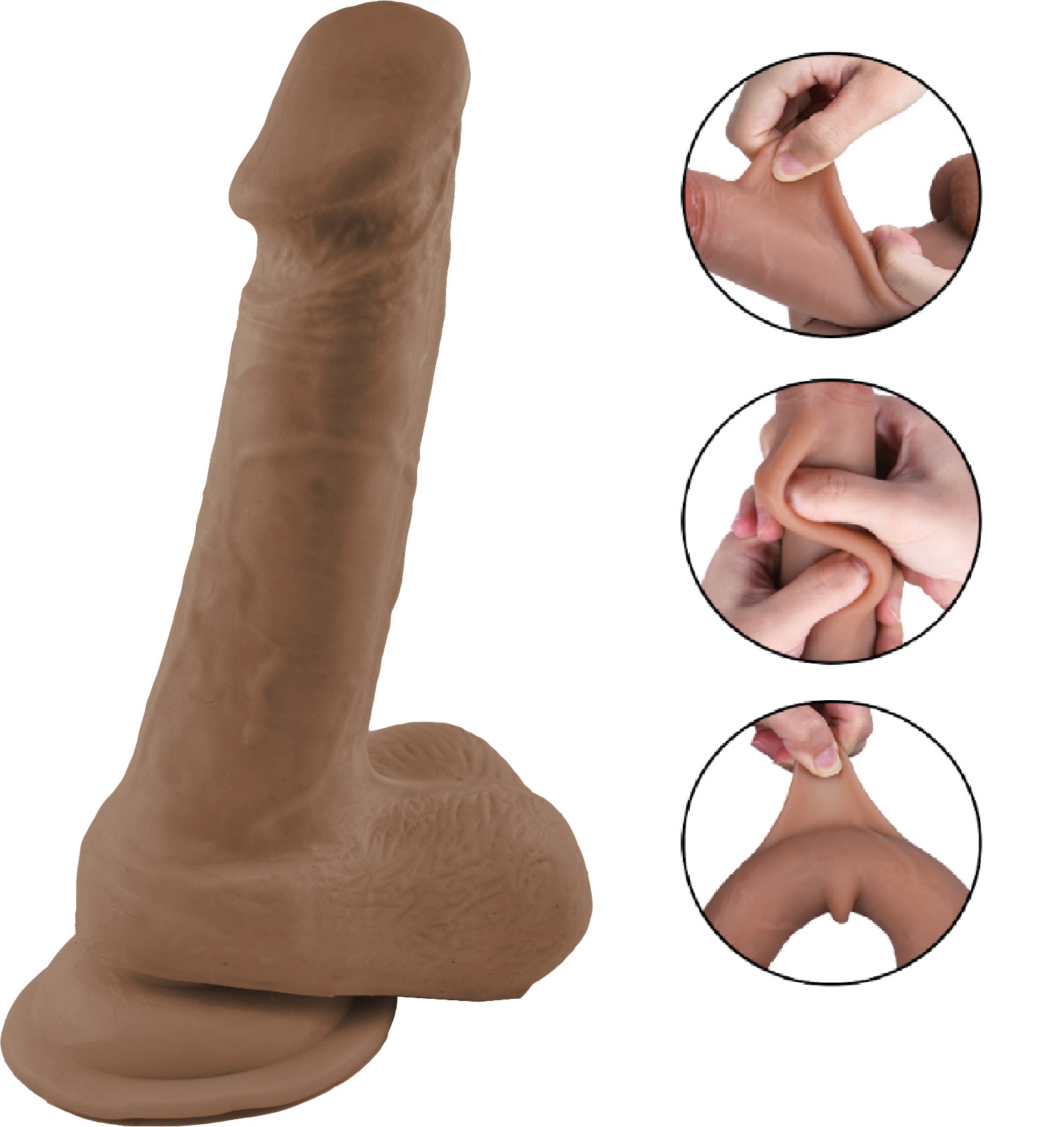 Dildo Tom Sliding&Bendable, TPE Strat Dublu, Caramel, 19 cm, Passion Labs