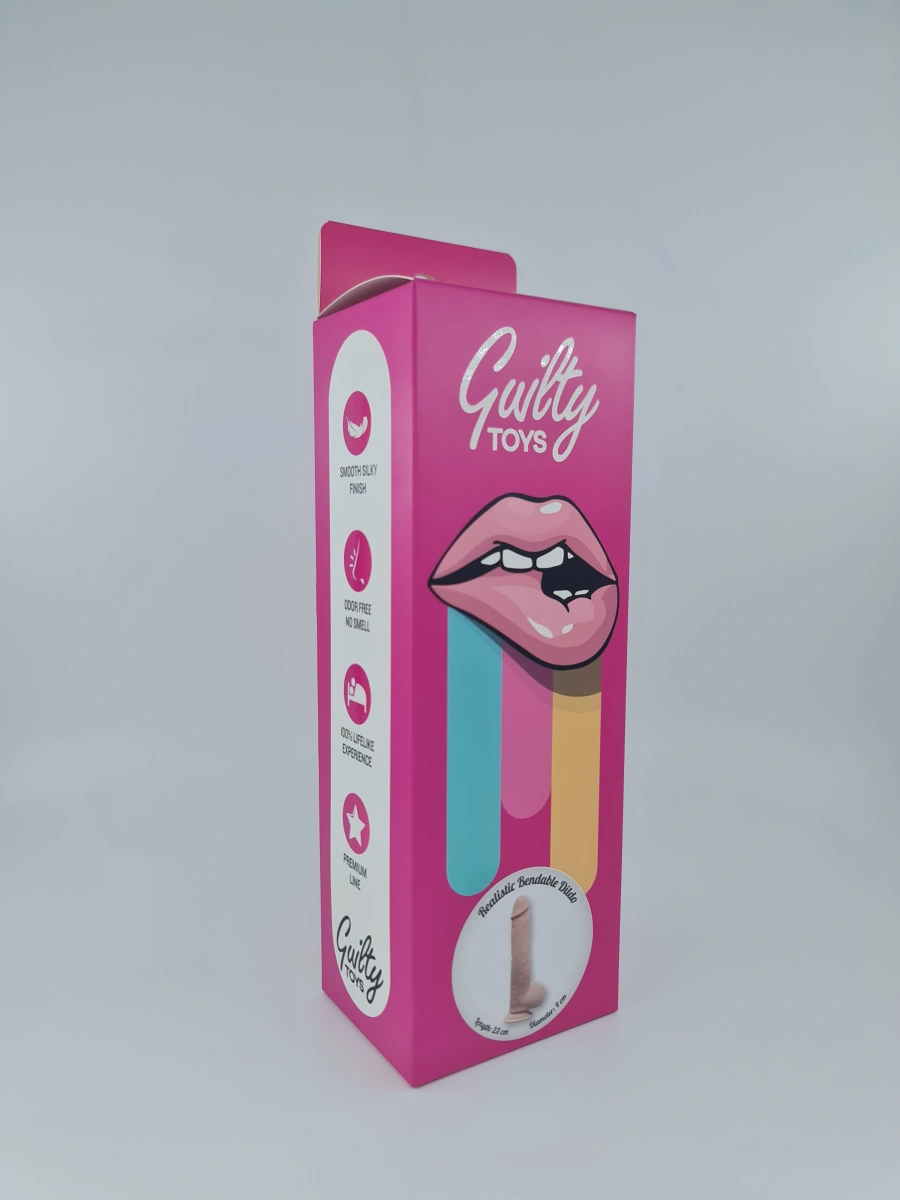 Dildo Marvel Sliding&Bendable, TPE Strat Dublu, Natural, 23 cm, Guilty Toys, Nr. 2, Erotic24.ro