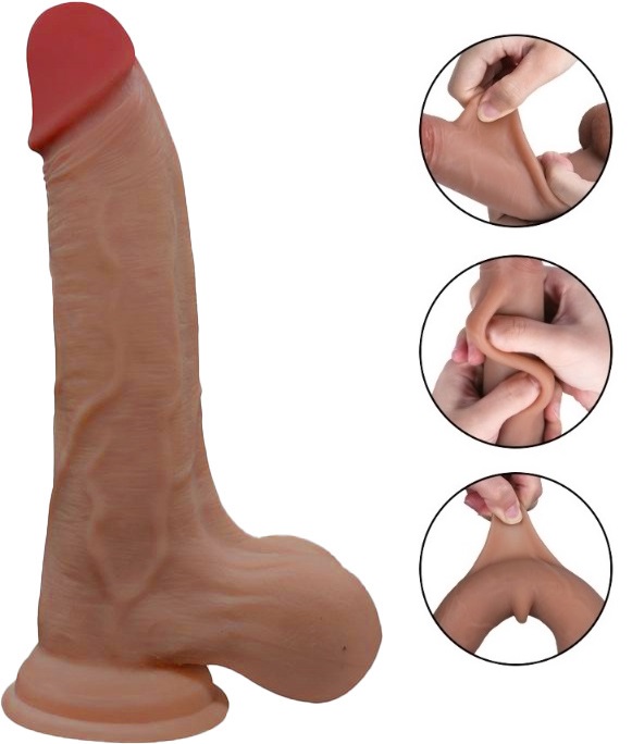 Dildo Pablo Sliding&Bendable, TPE Strat Dublu, Caramel, 22.5 cm, Mokko Toys