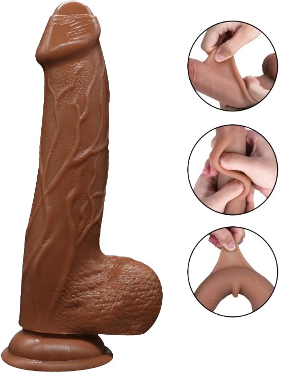 Dildo Oliv Sliding&Bendable, TPE Strat Dublu, Caramel, 22.5 cm, Guilty Toys, #1, Erotic24.ro