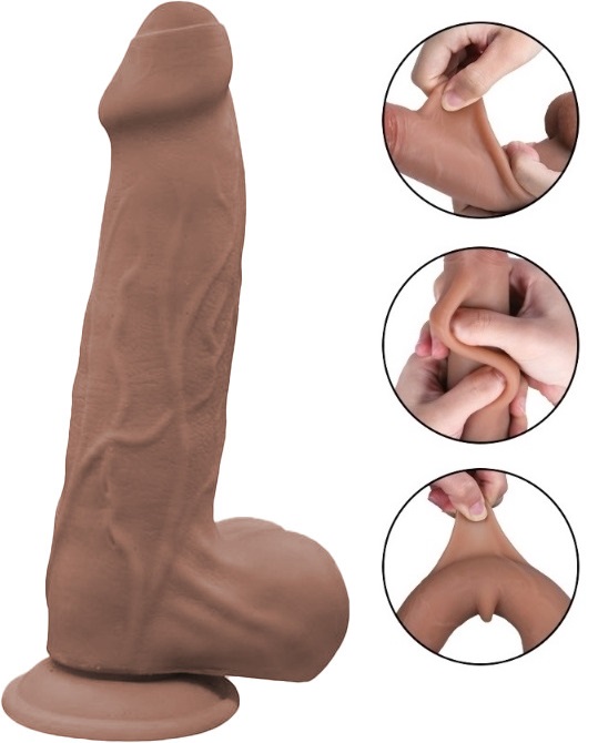 Dildo Enzo Sliding&Bendable, TPE Strat Dublu, Caramel, 22.5 cm, Passion Labs, #1, Erotic24.ro