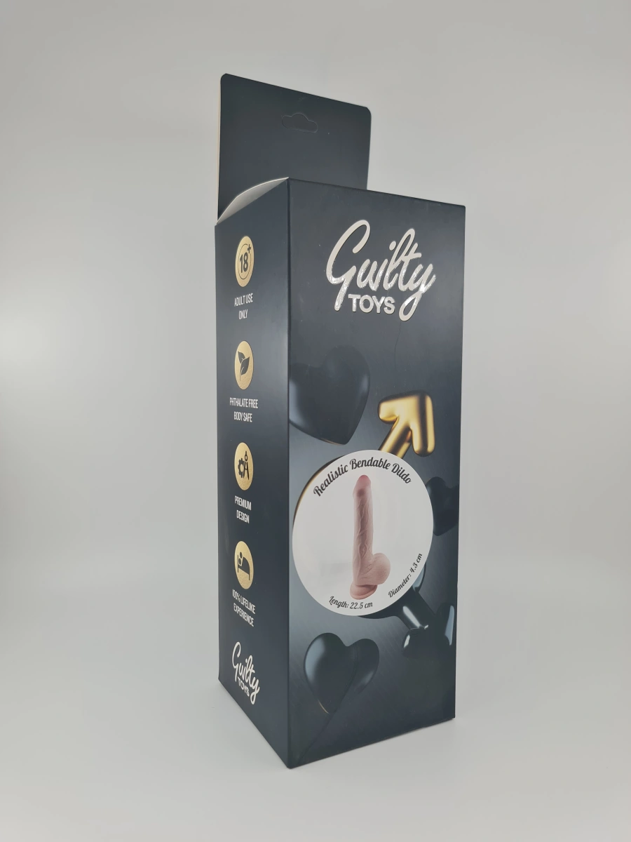 Dildo Oliv Sliding&Bendable, TPE Strat Dublu, Natural, 22.5 cm, Guilty Toys, Nr. 2, Erotic24.ro