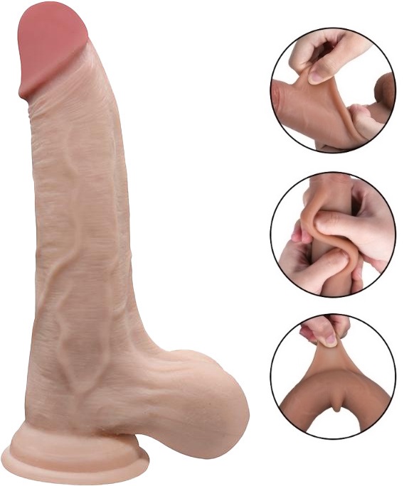 Dildo Pablo Sliding&Bendable, TPE Strat Dublu, Natural, 22.5 cm, Mokko Toys