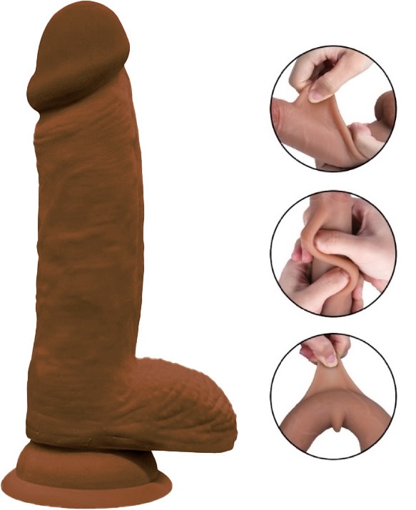 Dildo Noah Sliding&Bendable, TPE Strat Dublu, Caramel, 21.5 cm, Mokko Toys