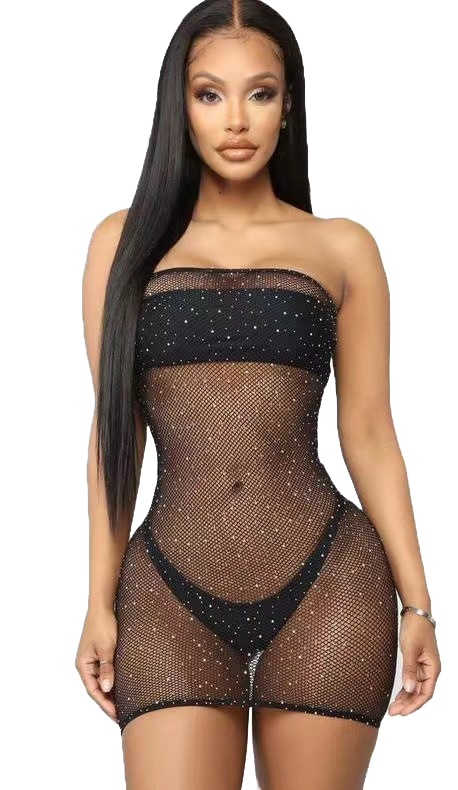 Rochie Mini Elastica cu Strasuri, Negru, S/M, Nr. 1, Erotic24.ro