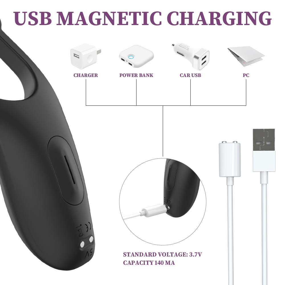 Stimulator Penis Clipp, 9 Moduri Vibratii, Silicon, USB, Negru, 15.3 cm, Guilty Toys, Nr. 4, Erotic24.ro