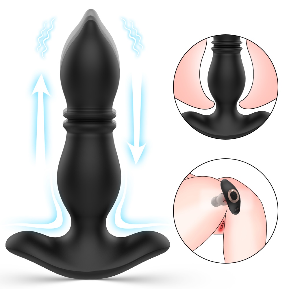 Dop Anal Black Magic, 9 Moduri Stimulatoare, Vibrating & Thrusting, Remote Control, Silicon, USB, Negru, 14.7 cm, Guilty Toys, #2, Erotic24.ro