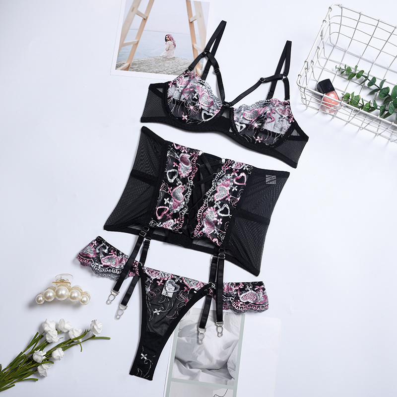 Set Lenjerie Amore 3 Piese, Negru/Roz, L, #5, Erotic24.ro