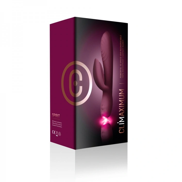 Vibrator Iepuras Climaximum Spirit, 10+10 Moduri Vibratii, Silicon, USB, LED Light, Burgundy, 18 cm, #4, Erotic24.ro