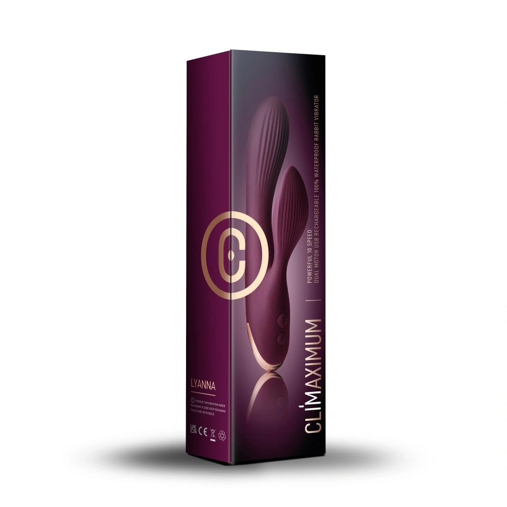 Vibrator Iepuras Climaximum Lyanna, 10+10 Moduri Vibratii, Silicon, USB, Burgundy, 23.3 cm, Nr. 4, Erotic24.ro