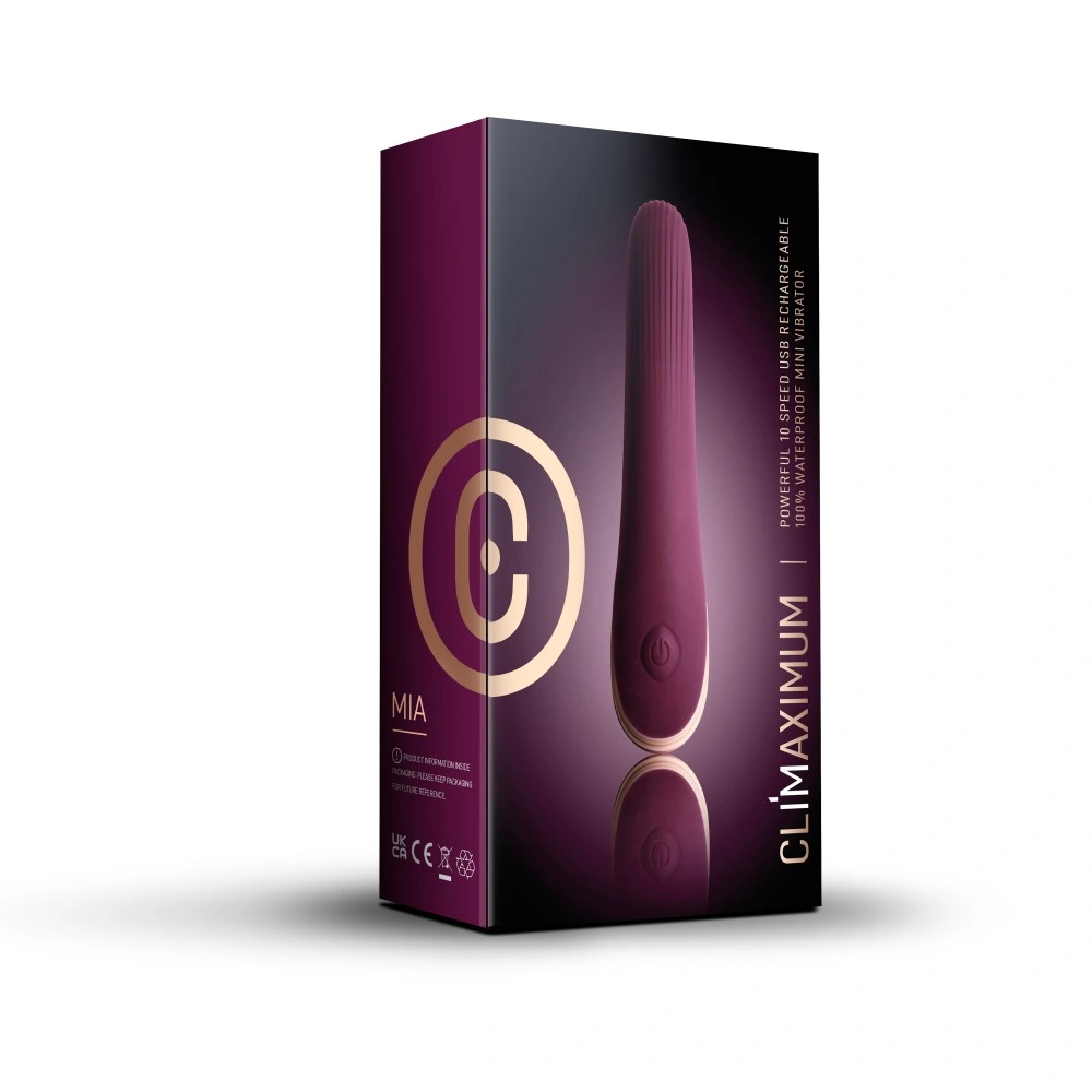 Vibrator Climaximum Mia, 10 Moduri Vibratii, Silicon, Burgundy, USB, 14 cm, Nr. 2, Erotic24.ro