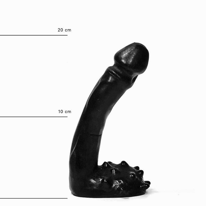Dildo Realist All Black cu Testicule Striate PVC Negru 19 cm, Nr. 5, Erotic24.ro