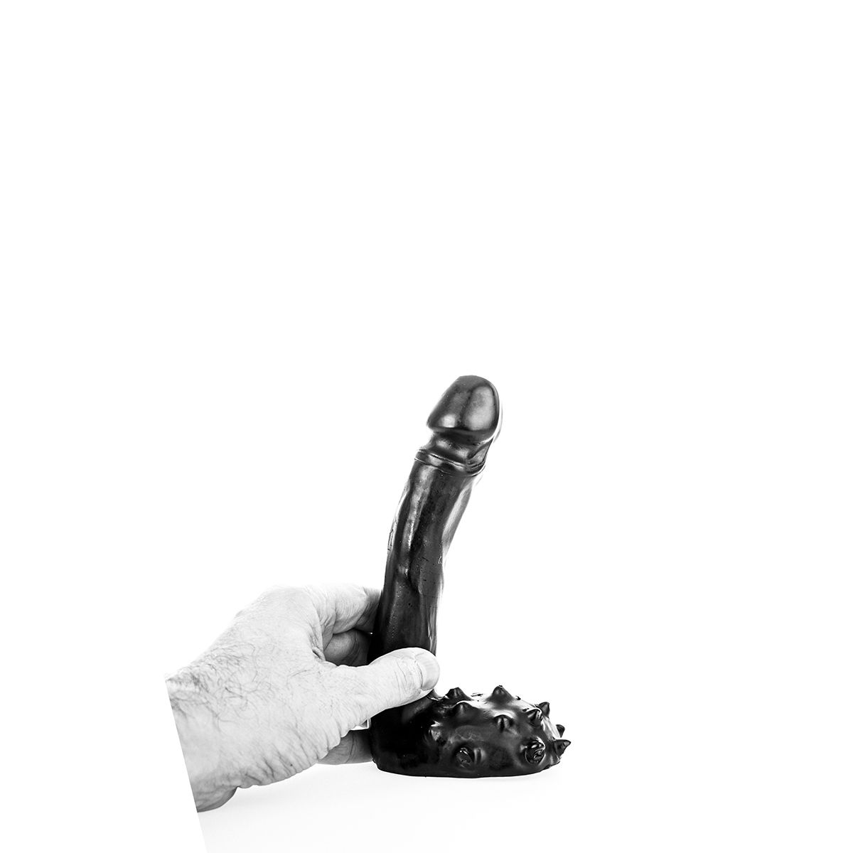 Dildo Realist All Black cu Testicule Striate PVC Negru 19 cm, Nr. 4, Erotic24.ro