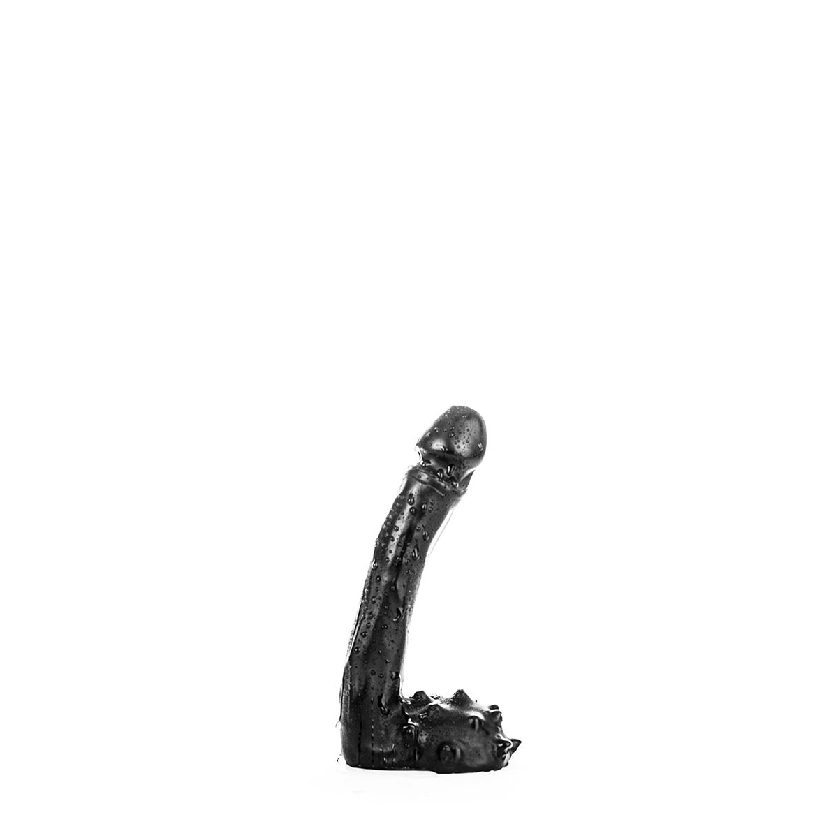 Dildo Realist All Black cu Testicule Striate PVC Negru 19 cm, Nr. 2, Erotic24.ro