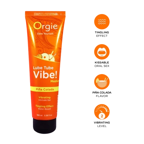 Gel Intim Kissable pe Baza de Apa cu Efect de Vibratii Lube Tube Vibe! Pina Colada, 100 ml, #2, Erotic24.ro