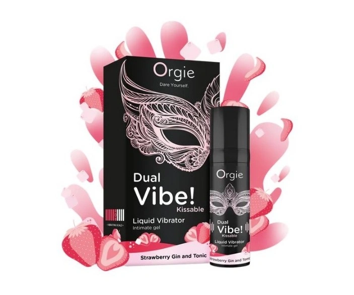 Gel Stimulator Vibrator Lichid Dual Vibe! Aroma Gin tonic si Capsuni, 15 ml