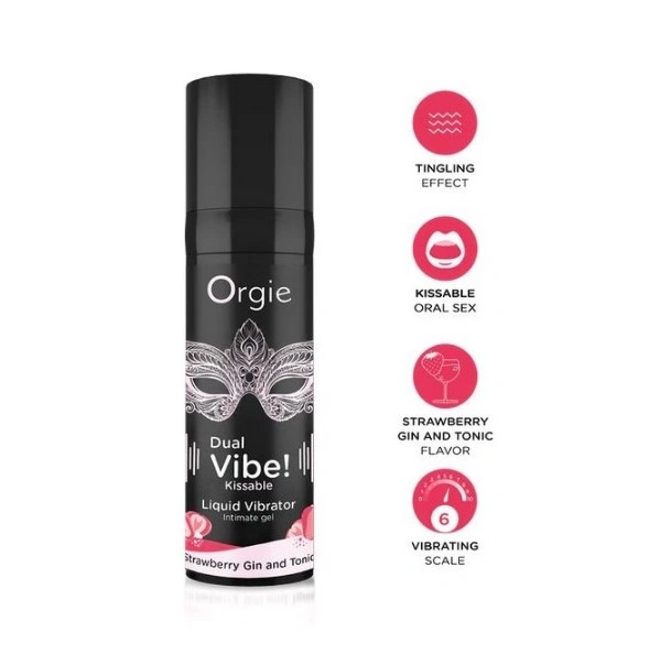 Gel Stimulator Vibrator Lichid Dual Vibe! Aroma Gin tonic si Capsuni, 15 ml, #2, Erotic24.ro