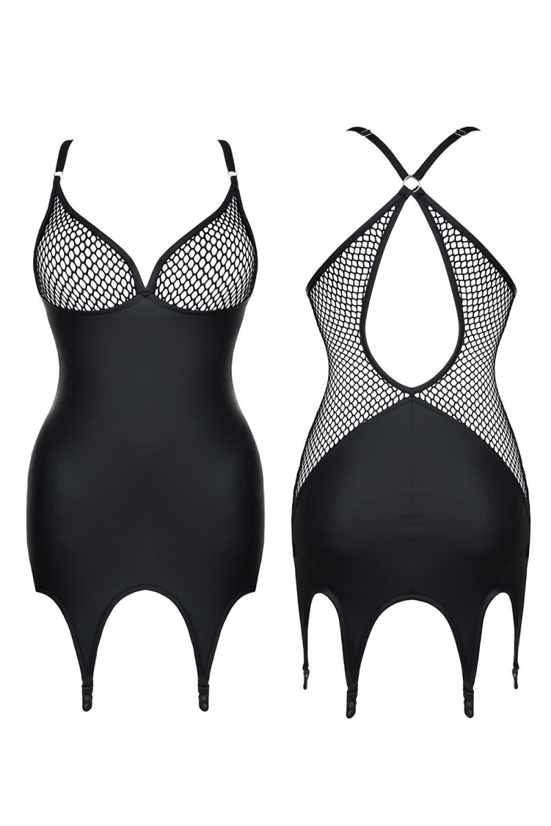 Rochie Mini Eris cu Jartiere Piele Ecologica Neagra S , #4, Erotic24.ro