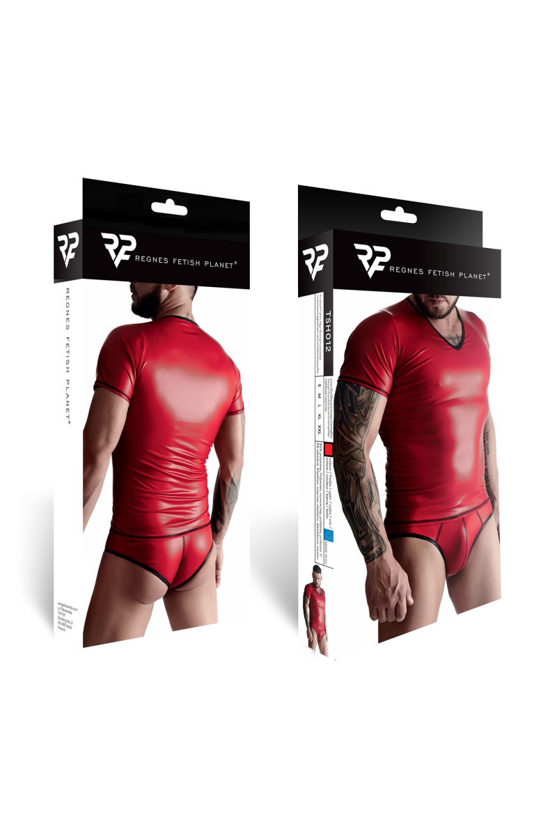 Tricou din Piele Ecologica, Rosu/Negru, S, #5, Erotic24.ro