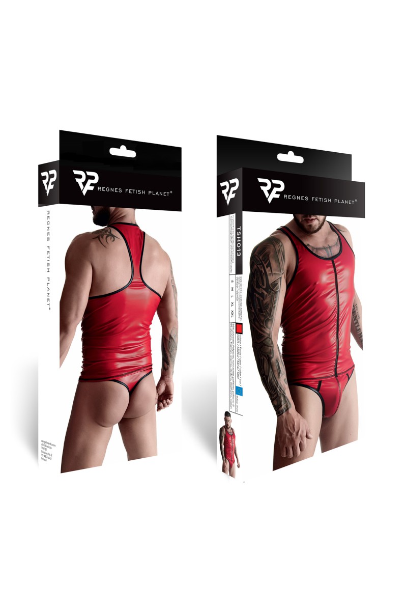 Top fara Maneci din Piele Ecologica, Rosu/Negru, M, Nr. 5, Erotic24.ro